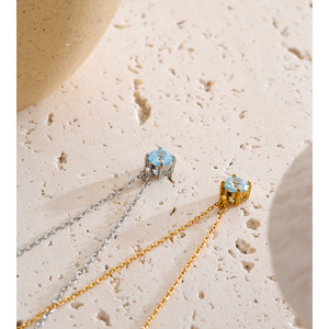 Collier JINYOU 3081 en acier inoxydable plaqué or avec zircon cubique bleu clair, pendentif en zircon imperméable - Product Image 5
