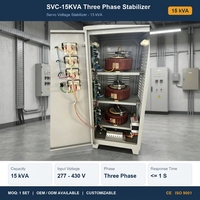 Régulateur de tension automatique triphasé SVC 15KVA personnalisé, servomoteur, écran LCD, protection contre les courts-circuits, certifié CE