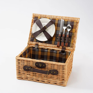 Panier de pique-nique en osier gris de style fruit naturel pour 2 personnes <span class=keywords><strong>avec</strong></span> table de rangement, style ange, tissage en osier <span class=keywords><strong>avec</strong></span> couvercle, vente en gros JY - Product Image 4