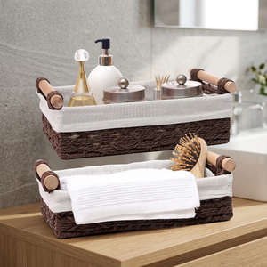 Panier de rangement multifonctionnel en papier rond et jacinthe d'eau, écologique, bacs décoratifs pour le dessus du réservoir de toilettes - Product Image 3