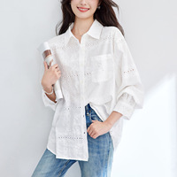 Chemise Blanche Femme Chuying à Manches Longues, Nouvelle Collection Printemps 2026, Broderie Creuse, Haut Élégant en Pur Coton pour Femme