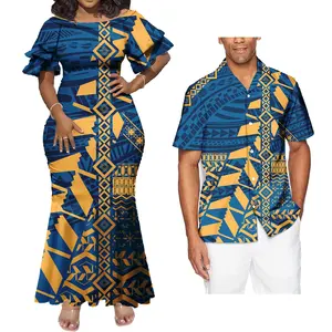 Paren Kleding Twee Stukken Sets Polynesische Tribale Kleding Samoan Tapa Bloemenprint Custom Paar Bijpassende Outfits