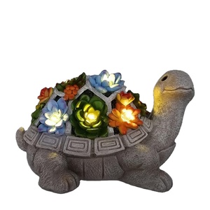 Oniya Solar Tuin Standbeeld Schildpad Beeldje Met Sappige En 7 Led Verlichting Voor Terras, Balkon, Tuin, gazon Ornament - Product Image 1