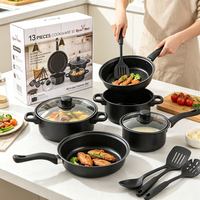 Livraison Rapide, Ensemble de 13 Ustensiles de Cuisine en Métal Économique, Batterie de Cuisine à Induction, Ensemble de Casseroles et Poêles