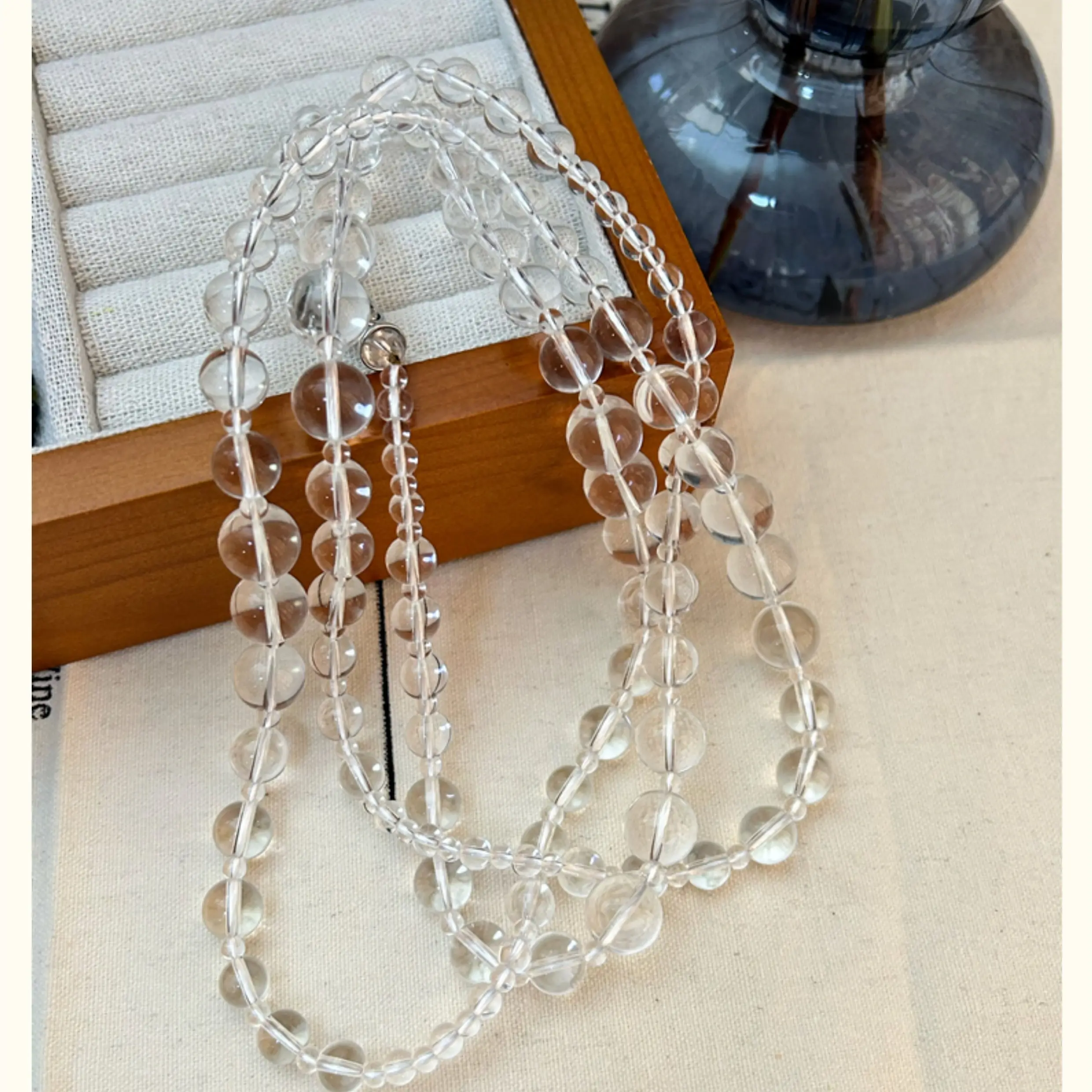 Clear beads Beaded Necklace transparent Long Necklace Women Jewelry