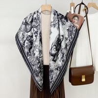 Écharpe carrée 100 % soie 110*110cm pour femme, bleu marine, fine, longue, imprimée numériquement, protection solaire, véritable soie 100 %
