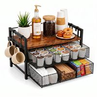 Support de rangement transfrontalier à trois niveaux pour sachets de thé et café, organisateur de bureau moderne et minimaliste en bois avec tiroirs et crochets, écologique pour boissons