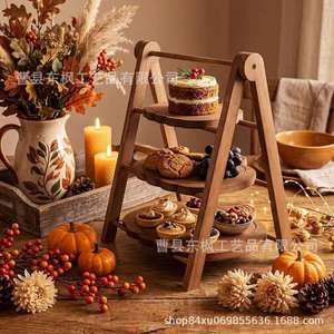 Three Tier Solid Wood Pumpkin Shelf Folding Dessert Display Rack Halloween Table <b>Decoration</b> - Product Image 2