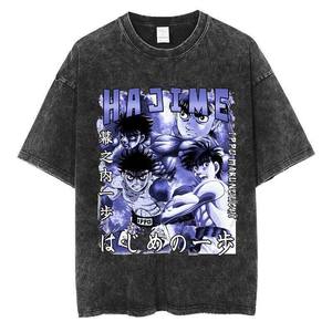 Camiseta de nailon 100% de manga corta, estilo casual, con efecto envejecido, de 240 gramos, con bordado de dibujos animados de boxeo del anime God Fist Hajime No IppoT - Product Image 2