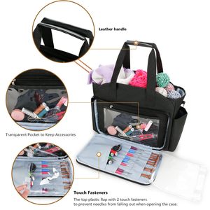 Sac à main portable imperméable en tricot pour femme, sac de rangement en fil de polyester au crochet avec poche séparée pour aiguilles et chiffons - Product Image 2