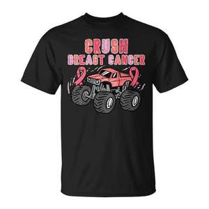 T-shirt rose Monster Truck pour enfants, vêtements promotionnels de sensibilisation au cancer du sein pour les tout-petits garçons - Product Image 1