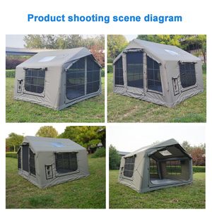 Tente de camping gonflable de luxe portable pour 3 à 8 personnes, résistante aux UV, 4 saisons, avec cheminée et lucarne, en tissu de coton - Product Image 5