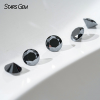 Moissanite synthétique en vrac, couleur noire, taille brillant ronde, vente en gros