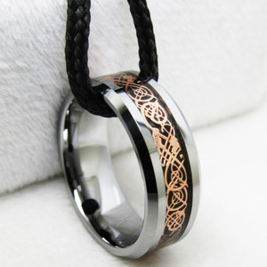 POYA Unisex anello moda 8mm bordo smussato argento tungsteno placcato <span class=keywords><strong>fedi</strong></span> <span class=keywords><strong>nuziali</strong></span> <span class=keywords><strong>oro</strong></span> rosa celtico drago intarsio per regalo di fidanzamento - Product Image 3