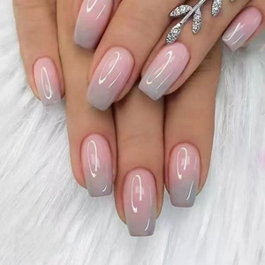 <span class=keywords><strong>Uñas</strong></span> postizas acrílicas de la mejor calidad al por mayor, <span class=keywords><strong>uñas</strong></span> de ataúd con purpurina blanca y rosa degradada, para salón de belleza - Product Image 3