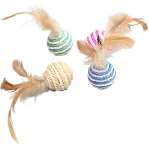 Jouet pour chat, volant de badminton, balle en sisal Pipi Tao, jouet durable pour chat avec plumes, balle en sisal pour chat, 4CM. - Product Image 3