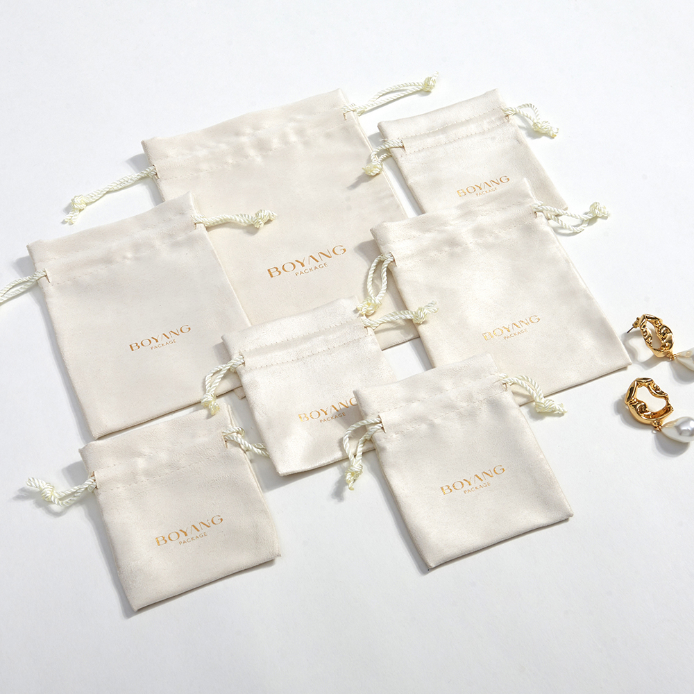 Custom Gold Stamping Logo Suede Drawstring Bag detail