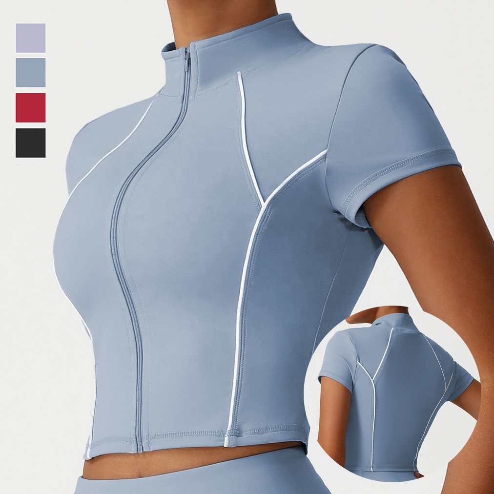YIYI Wholesale Stand-Collar Slim-Fit Sport Zipper Top High Stretchy Workout Jacket Women Casual Training Yoga Tops for Women
