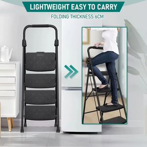 Échelle pliante industrielle moderne à 3 marches en acier, légère, portable, peu encombrante, avec marches larges antidérapantes, capacité <span class=keywords><strong>de</strong></span> charge <span class=keywords><strong>de</strong></span> 330 lb, pour atelier - Product Image 4