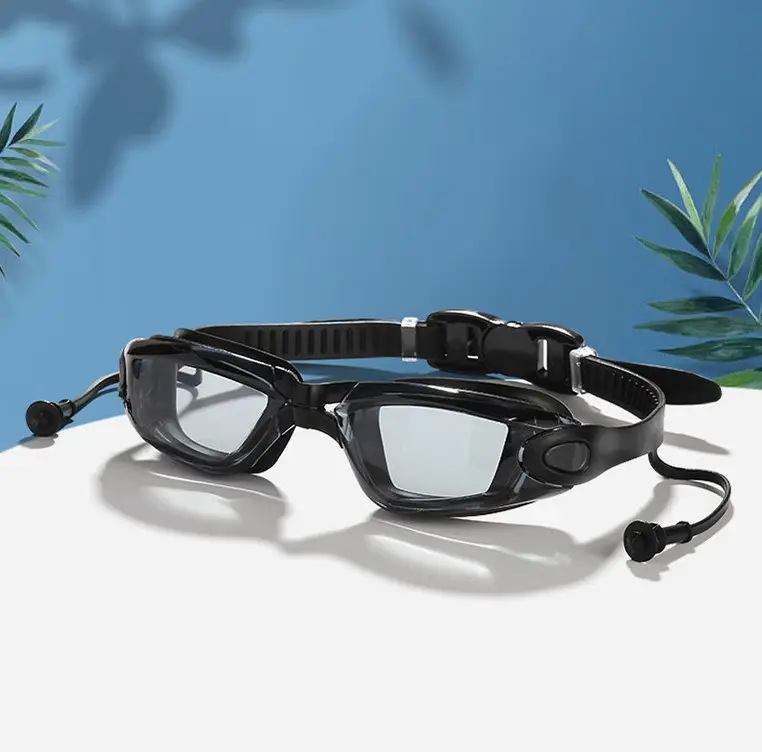 แว่นตาว่ายน้ำสำหรับผู้ใหญ่แว่นตาว่ายน้ำป้องกันการเกิดฝ้า HD กรอบขนาดใหญ่แบบมืออาชีพกันน้ำ
