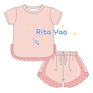 Conjuntos de Ropa de Verano para Niñas al por Mayor, Conjuntos de Algodón Sólido con Bordado Personalizado, Conjunto de Shorts con Volantes para Niñas Pequeñas - Product Image 6