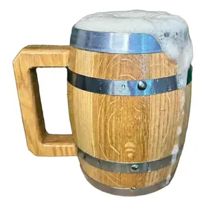 Chope à bière en bois 700ml avec poignée, design vintage, pour les fêtes - Product Image 1