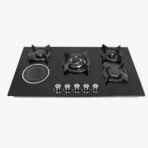 Hot sale household 5 burners gas hob lg kitchen electric hob black appearance golden supplier gas and electric hob