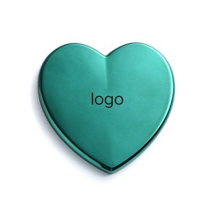 Wholesale Heart Shape Green Engraved Laser Metal Pocket <b>Compact</b> Makeup Handbag <b>Mirrors</b> - Product Image 3