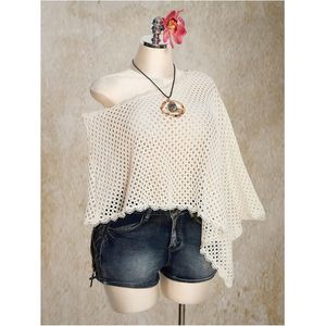Women's Plus Size Off Shoulder Crochet <b>Poncho</b> Cape Top Bohemian Summer Beach Crop Top Breathable Knitted Short Sleeve - Product Image 4