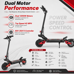 สกู๊ตเตอร์คู่ A11 60V 1200W*2 ยางลม 11*3.0 ระบบไฮดรอลิก ระยะทาง 55 ไมล์ ความเร็ว 42 ไมล์ต่อชั่วโมง ควบคุมด้วย NFC คลังสินค้าที่นาเปิลส์ สหรัฐอเมริกา - Product Image 3
