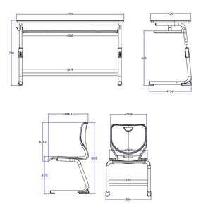 Vente en gros d'usine, table pour étudiants universitaires, mobilier scolaire, pupitre double avec deux chaises pour salle de classe - Product Image 4