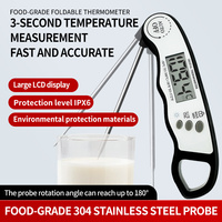 Thermomètre alimentaire numérique LCD rétroéclairé, boîtier en plastique étanche, précision 0,2°C pour barbecue, cuisson, steak - Léger, pour la cuisine