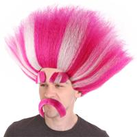 Perruque King Troll avec sourcils et moustache Cosplay Party Halloween Perruque