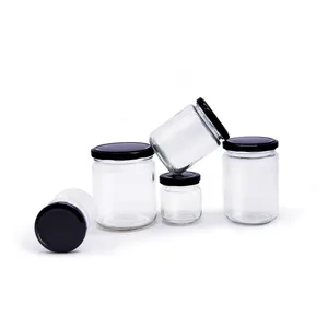 Tarro de vidrio redondo con tapa de Metal para almacenamiento de alimentos, tarro de jalea con etiqueta personalizada