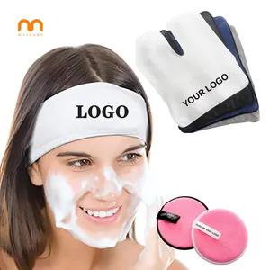 custom logo makeup spa hairband with magic tape beauty headband girls