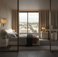Lit en cuir véritable de luxe nordique avec tête de lit réglable et fine, tiroir et coffre de rangement, lit double pour petite chambre