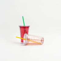 Gobelet isotherme réutilisable en plastique acrylique personnalisé de 14 oz, à double paroi, sans BPA, avec couvercle et paille