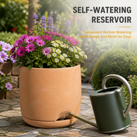 Pot de fleurs rond en terre cuite avec trous de drainage et soucoupe de base, auto-arrosant, pour balcon, patio, jardin