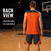 Seragam Basket Pria Garis Oranye Abu-abu Kustom, Set Jersey Jaring Bernapas dengan Kerah Notch untuk Pertandingan Liga Bola Basket