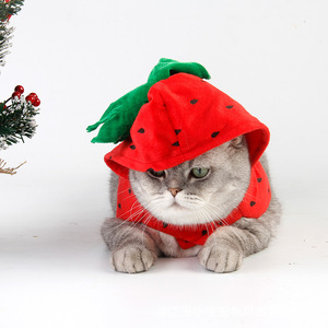 Robe pour chat en coton de haute qualité, motif à pois et fraises, pour fêtes, Noël et hiver, écologique - Product Image 2