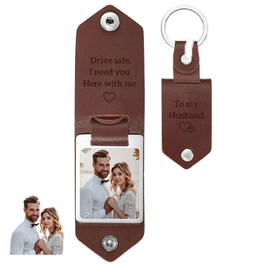 Porte-clés personnalisé avec photo, élégant, en cuir PU, en acier inoxydable, impression UV, cadeaux personnalisés pour la famille, les couples, les mariages - Product Image 1