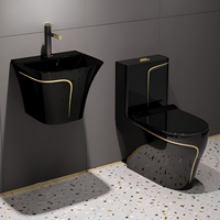 Ensemble WC monobloc de luxe moderne sur pied avec chasse double, lavabo en céramique écologique et réservoir encastré