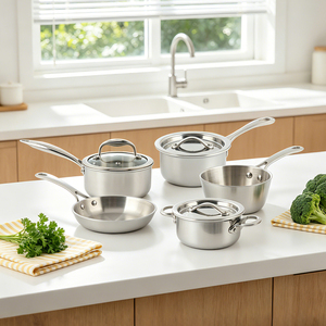 Ensemble de casseroles en acier inoxydable au design minimaliste, compatible induction et lave-vaisselle, avec couvercles en verre - Product Image 2