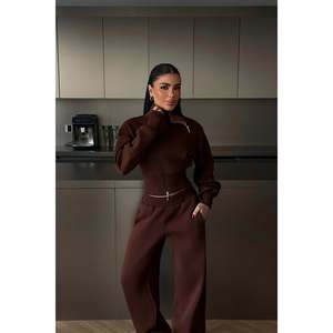 Ensemble de survêtement en velours marron avec fermeture éclair, respirant, décontracté, pour l'hiver, jogging, taille XL, imprimé par sublimation, logo uni - Product Image 3