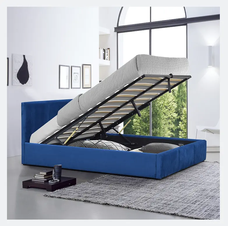 المنزل نسيج السرير الأزرق الملك حجم منجد سرير تخزين مع رفع غازي