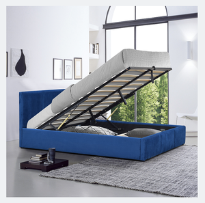 <span class=keywords><strong>Letto</strong></span> per la casa <span class=keywords><strong>letto</strong></span> imbottito King Size <span class=keywords><strong>blu</strong></span> in tessuto con alzata a Gas - Product Image 1