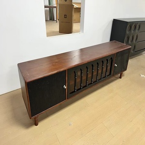 Meuble TV vintage français en bois massif pour salon, meuble TV haut de gamme pour hôtel et maison, en bois noir avec tiroirs - Product Image 3