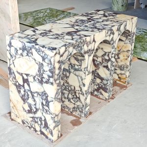 Décoration de maison Style nordique moderne meubles en pierre forme d'arc entrée italien Calacatta alto marbre décor <span class=keywords><strong>Console</strong></span> Tables - Product Image 3