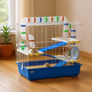 Jaula para Hámster Riwkin de 4 Niveles, Estructura de Alambre de Acero Azul, Sistema de Túneles, Rueda de Ejercicio, Botella de Agua, Plato para Comida, para Hámsteres Sirios y Gerbillas - Product Image 2