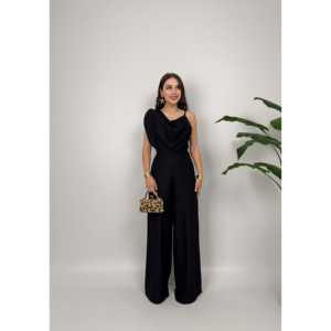 Mono amarillo de gasa para mujer 3033 Tulum, ropa de fiesta, pierna ancha, sin mangas, cuello en V, elegante, formal. - Product Image 6